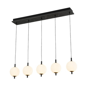 LightFixturesUSA - Dimmable LED Frosted Ribbed Glass Globe 5 - Light Linear Island Pendant - Pendant Light - 34.6 in - 