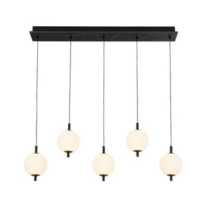 LightFixturesUSA - Dimmable LED Frosted Ribbed Glass Globe 5 - Light Linear Island Pendant - Pendant Light - 34.6 in - 