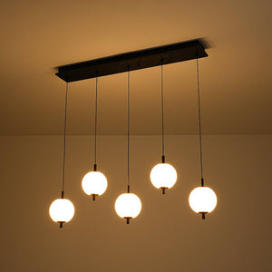 LightFixturesUSA - Dimmable LED Frosted Ribbed Glass Globe 5 - Light Linear Island Pendant - Pendant Light - 34.6 in - 