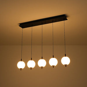 LightFixturesUSA - Dimmable LED Frosted Ribbed Glass Globe 5 - Light Linear Island Pendant - Pendant Light - 34.6 in - 