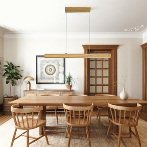 LightFixturesUSA - Dimmable LED Oak Wooden Wide Linear Island Pendant - Pendant Light - 32.7 in. - 