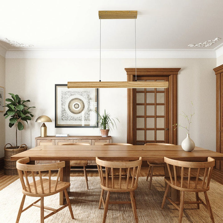 LightFixturesUSA - Dimmable LED Oak Wooden Wide Linear Island Pendant - Pendant Light - 32.7 in. - 