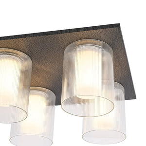 LightFixturesUSA - Dimmable LED Ribbed Glass 4 - Light Square Semi Flush Mount - Ceiling Light - 13.8 in - 