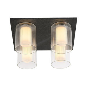 LightFixturesUSA - Dimmable LED Ribbed Glass 4 - Light Square Semi Flush Mount - Ceiling Light - 13.8 in - 