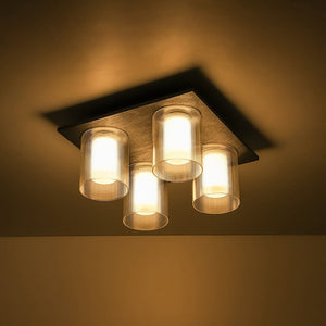 LightFixturesUSA - Dimmable LED Ribbed Glass 4 - Light Square Semi Flush Mount - Ceiling Light - 13.8 in - 