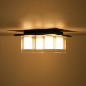 LightFixturesUSA - Dimmable LED Ribbed Glass 4 - Light Square Semi Flush Mount - Ceiling Light - 13.8 in - 