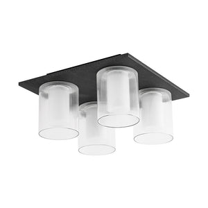 LightFixturesUSA - Dimmable LED Ribbed Glass 4 - Light Square Semi Flush Mount - Ceiling Light - 13.8 in - 