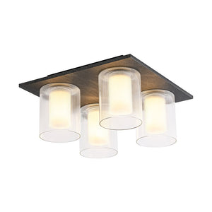 LightFixturesUSA - Dimmable LED Ribbed Glass 4 - Light Square Semi Flush Mount - Ceiling Light - 13.8 in - 