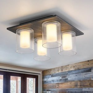 LightFixturesUSA - Dimmable LED Ribbed Glass 4 - Light Square Semi Flush Mount - Ceiling Light - 13.8 in - 