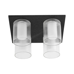 LightFixturesUSA - Dimmable LED Ribbed Glass 4 - Light Square Semi Flush Mount - Ceiling Light - 13.8 in - 