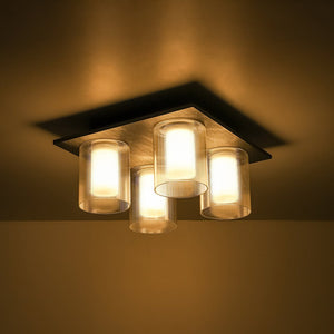 LightFixturesUSA - Dimmable LED Ribbed Glass 4 - Light Square Semi Flush Mount - Ceiling Light - 13.8 in - 