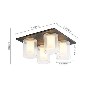 LightFixturesUSA - Dimmable LED Ribbed Glass 4 - Light Square Semi Flush Mount - Ceiling Light - 13.8 in - 