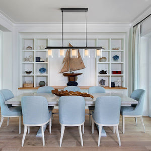 LightFixturesUSA - Dimmable LED Ribbed Glass Shade Kitchen Island Chandelier - Chandelier - 35 in - 