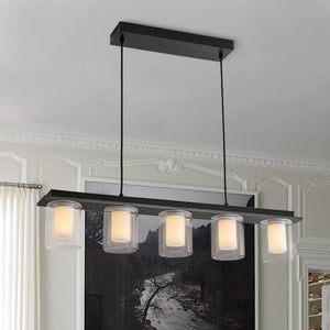 LightFixturesUSA - Dimmable LED Ribbed Glass Shade Kitchen Island Chandelier - Chandelier - 35 in - 