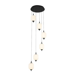 LightFixturesUSA - Dimmable LED Ribbed White Glass 6 - Light Cluster Round Pendant - Pendant Light - 18 in - 