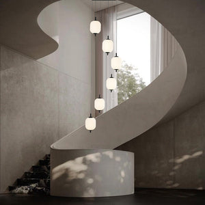 LightFixturesUSA - Dimmable LED Ribbed White Glass 6 - Light Cluster Round Pendant - Pendant Light - 18 in - 