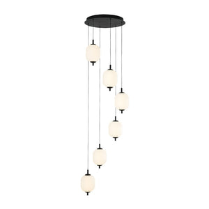 LightFixturesUSA - Dimmable LED Ribbed White Glass 6 - Light Cluster Round Pendant - Pendant Light - 18 in - 