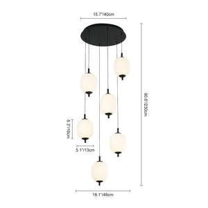 LightFixturesUSA - Dimmable LED Ribbed White Glass 6 - Light Cluster Round Pendant - Pendant Light - 18 in - 