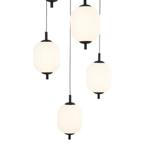 LightFixturesUSA - Dimmable LED Ribbed White Glass 6 - Light Cluster Round Pendant - Pendant Light - 18 in - 