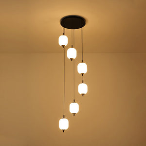 LightFixturesUSA - Dimmable LED Ribbed White Glass 6 - Light Cluster Round Pendant - Pendant Light - 18 in - 