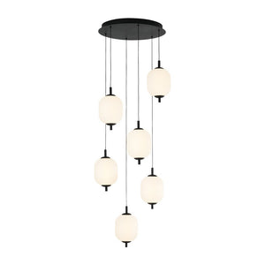 LightFixturesUSA - Dimmable LED Ribbed White Glass 6 - Light Cluster Round Pendant - Pendant Light - 18 in - 