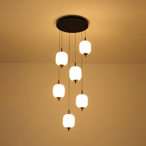 LightFixturesUSA - Dimmable LED Ribbed White Glass 6 - Light Cluster Round Pendant - Pendant Light - 18 in - 