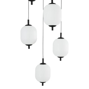 LightFixturesUSA - Dimmable LED Ribbed White Glass 6 - Light Cluster Round Pendant - Pendant Light - 18 in - 