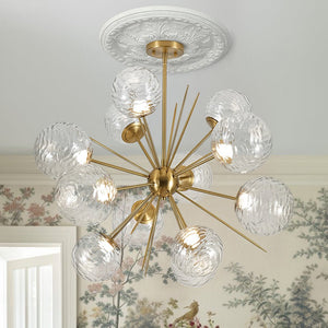 LightFixturesUSA - Dimmable LED Ripple Glass Bubble Sputnik Sunburst Chandelier - Chandelier - Brass - 