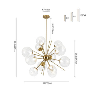 LightFixturesUSA - Dimmable LED Ripple Glass Bubble Sputnik Sunburst Chandelier - Chandelier - Brass - 