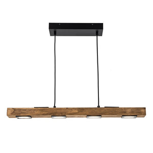 LightFixturesUSA - Dimmable LED Rustic Linear Oak Wood Kitchen Island Pendant - Chandelier - 6 - Lt - 