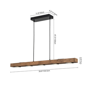 LightFixturesUSA - Dimmable LED Rustic Linear Oak Wood Kitchen Island Pendant - Chandelier - 6 - Lt - 