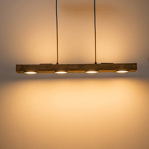 LightFixturesUSA - Dimmable LED Rustic Linear Oak Wood Kitchen Island Pendant - Chandelier - 6 - Lt - 