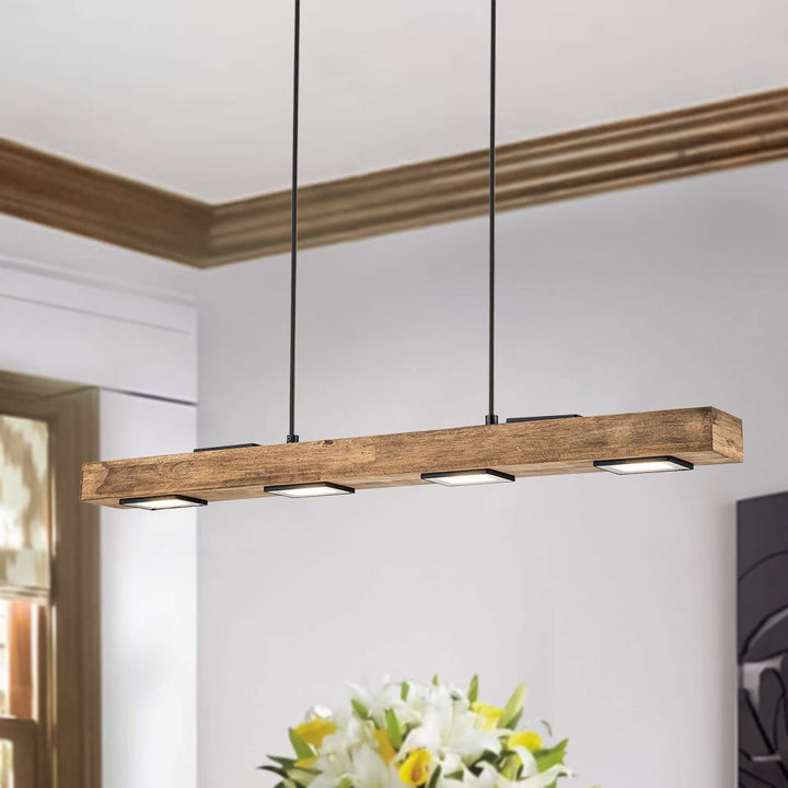 LightFixturesUSA - Dimmable LED Rustic Linear Oak Wood Kitchen Island Pendant - Chandelier - 6 - Lt - 