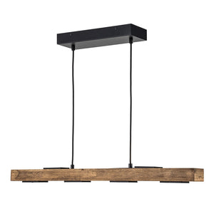 LightFixturesUSA - Dimmable LED Rustic Linear Oak Wood Kitchen Island Pendant - Chandelier - 6 - Lt - 