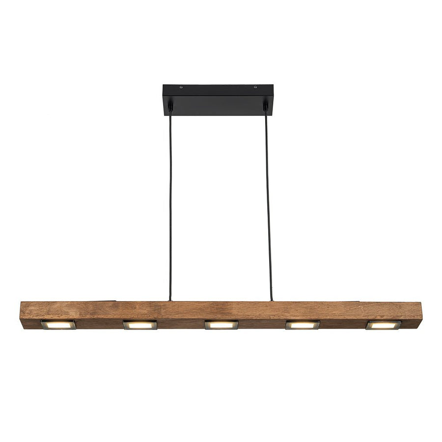 LightFixturesUSA - Dimmable LED Rustic Linear Oak Wood Kitchen Island Pendant - Chandelier - 7 - Lt - 