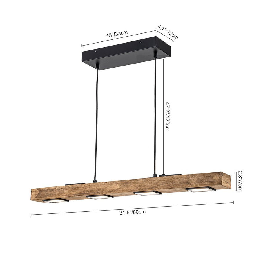 LightFixturesUSA - Dimmable LED Rustic Linear Oak Wood Kitchen Island Pendant - Chandelier - 7 - Lt - 