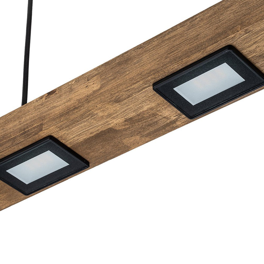 LightFixturesUSA - Dimmable LED Rustic Linear Oak Wood Kitchen Island Pendant - Chandelier - 8 - Lt - 