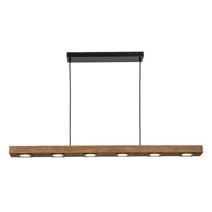 LightFixturesUSA - Dimmable LED Rustic Linear Oak Wood Kitchen Island Pendant - Chandelier - 8 - Lt - 