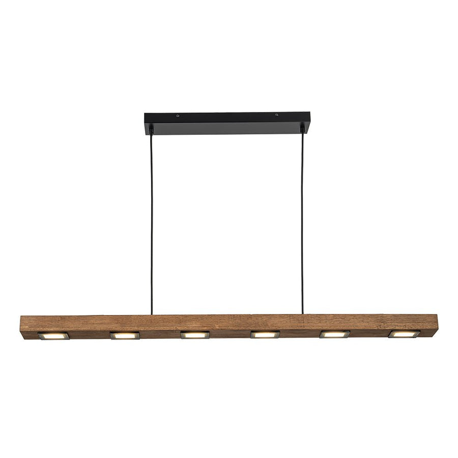 LightFixturesUSA - Dimmable LED Rustic Linear Oak Wood Kitchen Island Pendant - Chandelier - 8 - Lt - 