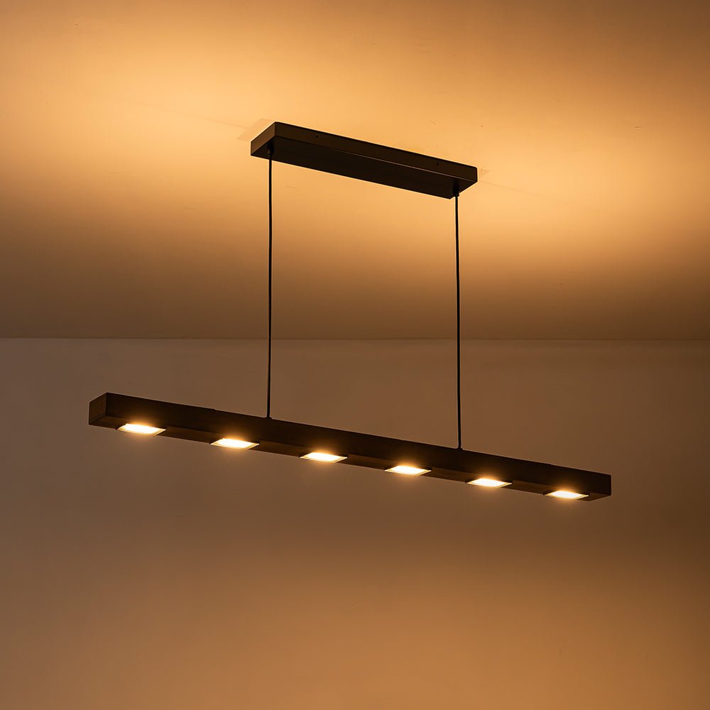 Linear Rustc Dimmable LED Rustic Linear Oak Wood Island Pendant | LightFixturesUSA