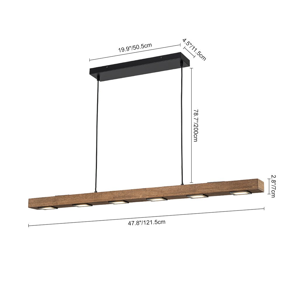 Linear Rustc Dimmable LED Rustic Linear Oak Wood Island Pendant | LightFixturesUSA
