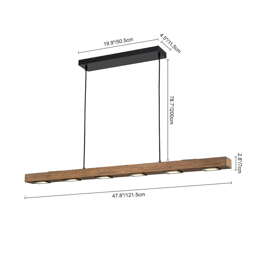 LightFixturesUSA - Dimmable LED Rustic Linear Oak Wood Kitchen Island Pendant - Chandelier - 8 - Lt - 