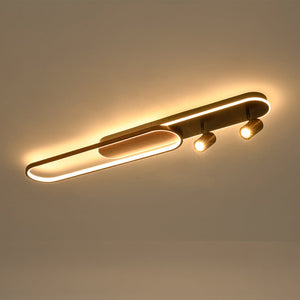 LightFixturesUSA - Dimmable LED Wood Linear Oval Semi Flush Adjustable Spotlight - Ceiling Light - Oak + 1 Spotlight - 