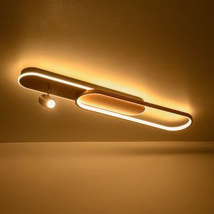 LightFixturesUSA - Dimmable LED Wood Linear Oval Semi Flush Adjustable Spotlight - Ceiling Light - Oak + 1 Spotlight - 