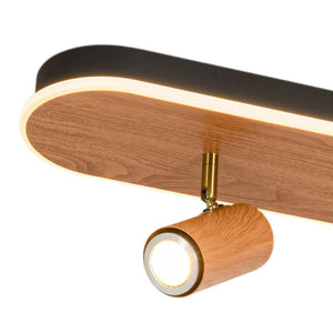 LightFixturesUSA - Dimmable LED Wood Linear Oval Semi Flush Adjustable Spotlight - Ceiling Light - Oak + 1 Spotlight - 