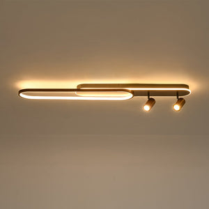 LightFixturesUSA - Dimmable LED Wood Linear Oval Semi Flush Adjustable Spotlight - Ceiling Light - Oak + 1 Spotlight - 