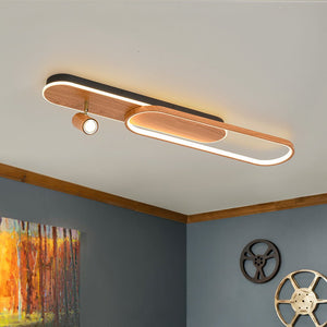 LightFixturesUSA - Dimmable LED Wood Linear Oval Semi Flush Adjustable Spotlight - Ceiling Light - Oak + 1 Spotlight - 