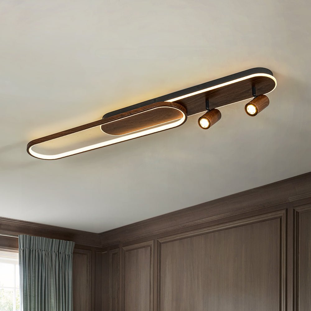 Dimmable LED Wood Linear Oval Semi Flush Adjustable Spotlight