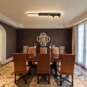 LightFixturesUSA - Dimmable LED Wood Linear Oval Semi Flush Adjustable Spotlight - Ceiling Light - Walnut + 2 Spotlights - 