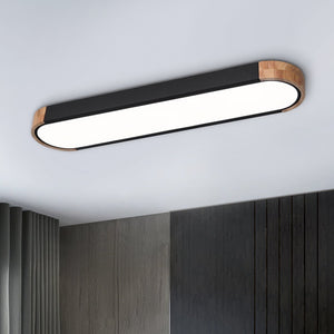 LightFixturesUSA - Dimmable Minimalist Long Oval Flush Mount LED Light - Ceiling Light - Black - 6000K - 